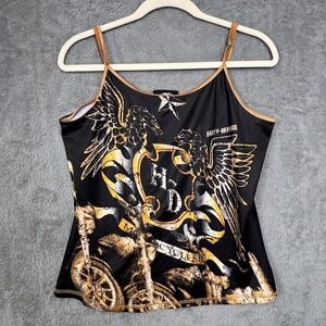Harley-Davidson Womens‎ Graphic Cami Tank Top Black Gold Eagle 2006 Grunge Moto